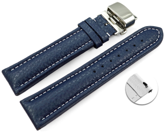 Quick Release Watch Strap Butterfly Leather Grained dark blue 18mm 20mm 22mm 24mm 26mm 28mm