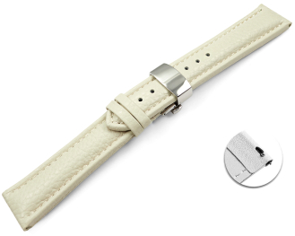 Quick Release Watch Strap Butterfly Leather Grained Creme TiT 18mm 20mm 22mm 24mm 26mm 28mm