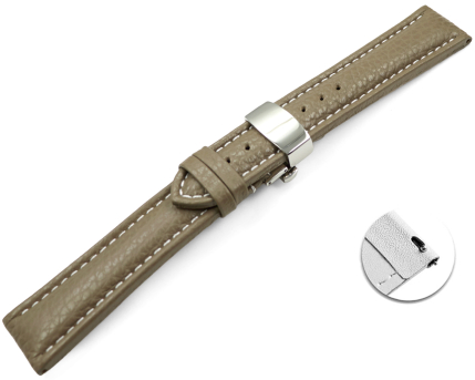 Quick Release Watch Strap Butterfly Leather Grained Taupe 18mm 20mm 22mm 24mm 26mm 28mm