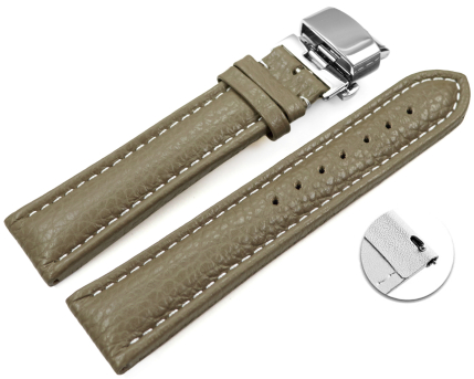 Quick Release Watch Strap Butterfly Leather Grained Taupe...
