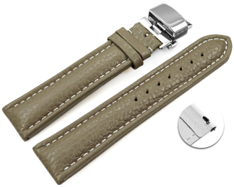 Quick Release Watch Strap Butterfly Leather Grained Taupe 18mm 20mm 22mm 24mm 26mm 28mm
