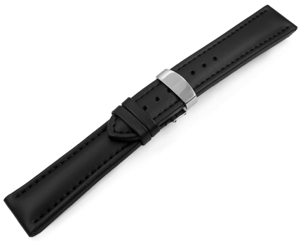 Black Vegan Grain Watch Strap padded Folding Clasp 18mm 20mm 22mm 24mm