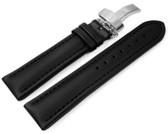 Black Vegan Grain Watch Strap padded Folding Clasp 18mm 20mm 22mm 24mm
