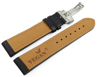 Black Vegan Grain Watch Strap padded Folding Clasp 18mm 20mm 22mm 24mm