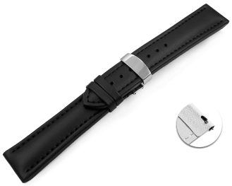 Quick Release Black Vegan Grain Watch Strap padded Folding Clasp 18mm 20mm 22mm 24mm