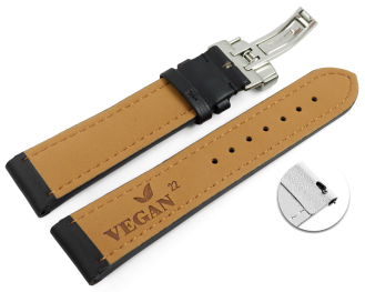 Quick Release Black Vegan Grain Watch Strap padded Folding Clasp 18mm 20mm 22mm 24mm