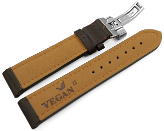 Dark Brown Vegan Grain Watch Strap padded Folding Clasp 18mm 20mm 22mm 24mm