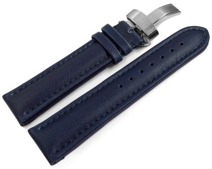 Blue Vegan Grain Watch Strap padded Folding Clasp 18mm...