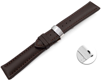 Quick Release Dark Brown Vegan Grain Watch Strap padded Folding Clasp 18mm 20mm 22mm 24mm