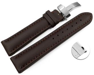 Quick Release Dark Brown Vegan Grain Watch Strap padded Folding Clasp 18mm 20mm 22mm 24mm