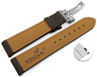 Quick Release Dark Brown Vegan Grain Watch Strap padded Folding Clasp 18mm 20mm 22mm 24mm