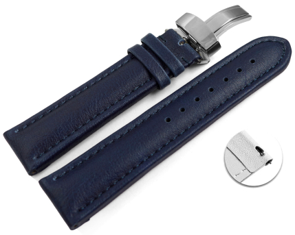 Quick Release Blue Vegan Grain Watch Strap padded Folding...