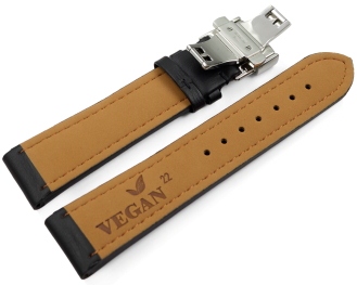 Black Vegan Grain Watch Strap padded Butterfly 18mm 20mm 22mm 24mm