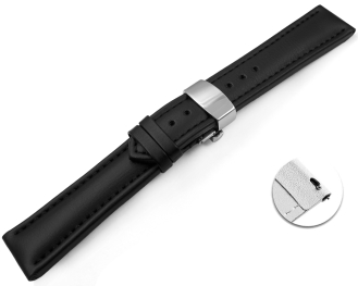 Qick Change Black Vegan Grain Watch Strap padded Butterfly 18mm 20mm 22mm 24mm