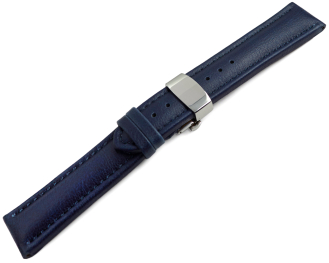 Blue Vegan Grain Watch Strap padded Butterfly 18mm 20mm 22mm 24mm