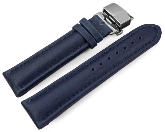 Blue Vegan Grain Watch Strap padded Butterfly 18mm 20mm 22mm 24mm