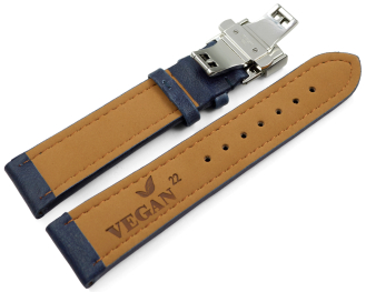 Blue Vegan Grain Watch Strap padded Butterfly 18mm 20mm 22mm 24mm