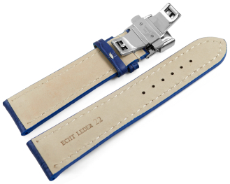 Butterfly Genuine leather strong padded Croco blue 18mm 20mm 22mm 24mm