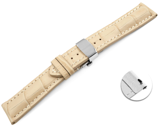 Quick Release Watch strap Butterfly Genuine leather strong padded Croco beige 18mm 20mm 22mm 24mm