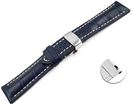 Quick Release Watch strap Butterfly Genuine leather strong padded Croco navy blue 18mm 20mm 22mm 24mm