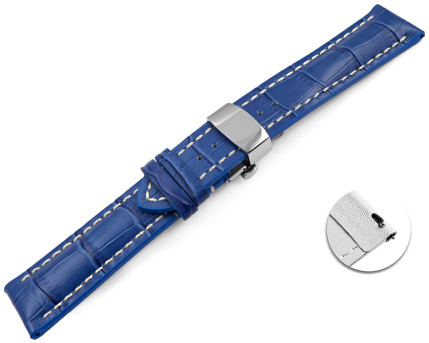 Quick Release Watch strap Butterfly Genuine leather strong padded Croco blue 18mm 20mm 22mm 24mm