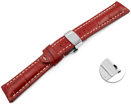 Quick Release Watch strap Butterfly Genuine leather strong padded Croco red 18mm 20mm 22mm 24mm