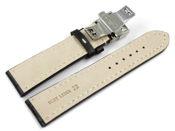 Butterfly Genuine leather strong padded Croco black 19mm 21mm 23mm