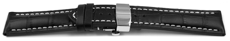 Quick Release Watch strap Butterfly Genuine leather strong padded Croco black 19mm 21mm 23mm