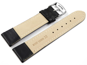 Watch strap - genuine leather - for fixed pins - black