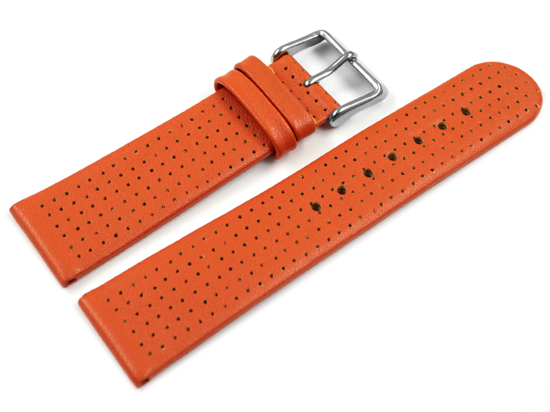 Watch band Genuine leather smooth perforated orange