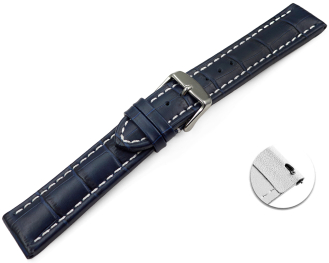 Quick Release XL Watch strap Genuine leather Croco print dark blue