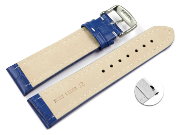 Quick Release XL Watch strap Genuine leather Croco print blue