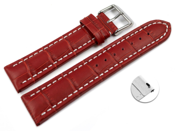 Quick Release XL Watch strap Genuine leather Croco print red