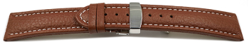 XL Watch Strap Deployment Clasp Genuine leather Grained light brown 18mm 20mm 22mm 24mm