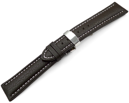 XL Watch Strap Deployment Clasp Genuine leather Grained dark brown 18mm 20mm 22mm 24mm