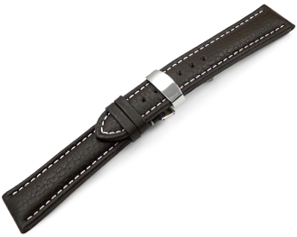 XL Watch Strap Deployment Clasp Genuine leather Grained dark brown 18mm 20mm 22mm 24mm