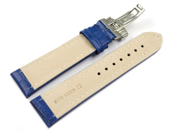Watch Strap Deployment Genuine leather Croco print blue TiT 18mm 20mm 22mm 24mm