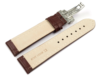 Watch Strap Deployment Genuine leather Croco print dark brown TiT 18mm 20mm 22mm 24mm