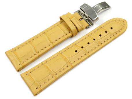 Watch Strap Deployment Genuine leather Croco print yellow...