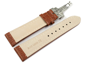 Watch Strap Deployment Genuine leather Croco print light brown TiT 18mm 20mm 22mm 24mm