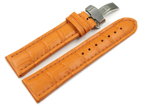 Watch Strap Deployment Genuine leather Croco print orange...