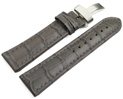 Watch Strap Deployment Genuine leather Croco print grey...