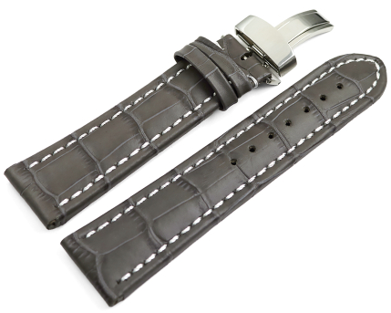 Watch Strap Deployment Genuine leather Croco print grey...