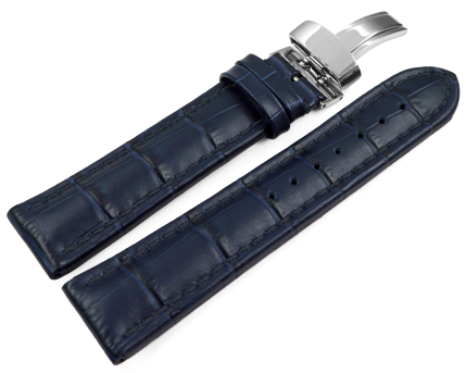Watch Strap Deployment Genuine leather Croco print grey...