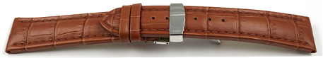 XL Watch Strap Deployment Genuine leather croco print light brown TiT 18mm 20mm 22mm 24mm