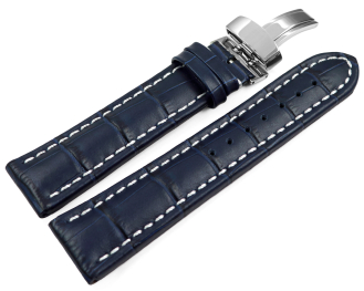 XL Watch Strap Deployment Genuine leather croco print dark blue 18mm 20mm 22mm 24mm