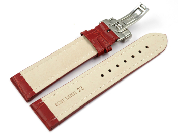 XL Watch Strap Deployment Genuine leather croco print red TiT 18mm 20mm 22mm 24mm