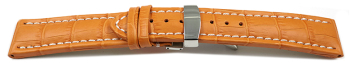 XL Watch Strap Deployment Genuine leather croco print orange 18mm 20mm 22mm 24mm