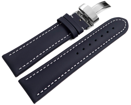 Watch Strap Deployment Genuine leather smooth dark blue...