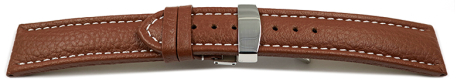 XL Quick Release Watch Strap Deployment Clasp leather Grained light brown 18mm 20mm 22mm 24mm